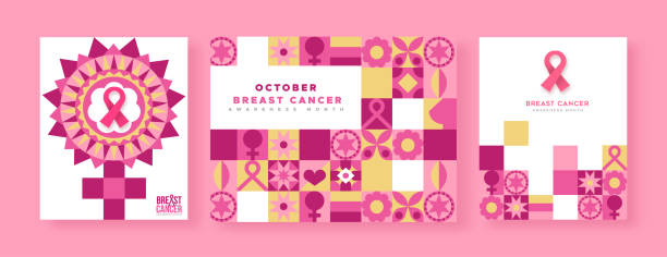 illustrazioni stock, clip art, cartoni animati e icone di tendenza di breast cancer awareness set di mosaici a nastro rosa - backgrounds pink femininity ribbon