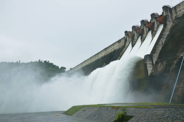 istock water splashing from floodgate Khun Dan Prakarn Chon huge concrete dam 1430369353