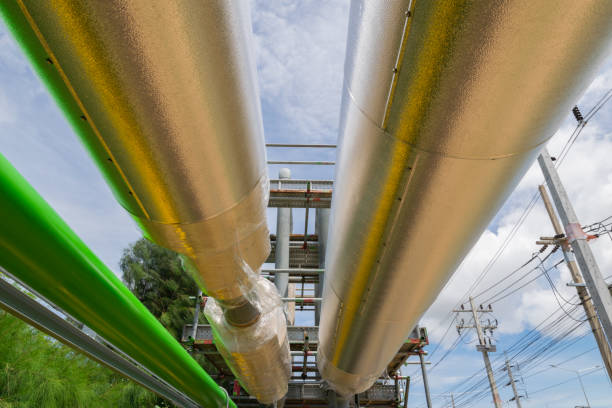 istock Long steel pipes setup for new industry 1430370427