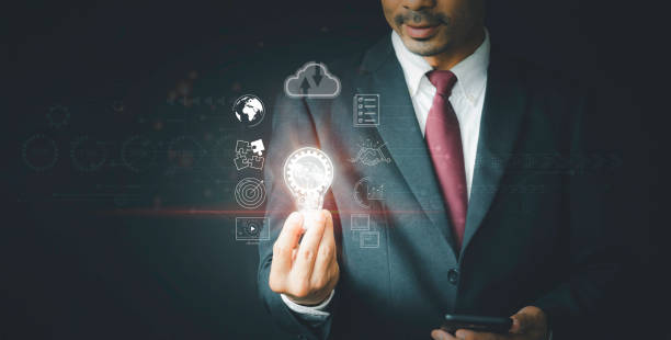 istock Businessman holding Light bulb Global Internet connection. Business global internet connection application technology and digital marketing, Financial and banking, Digital link tech, big data. 1430371089