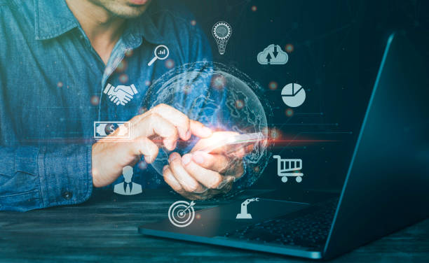 Business global internet connection application technology and digital marketing, Financial and banking, Digital link tech, big data