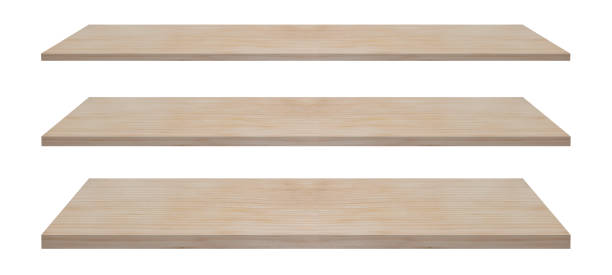 istock Wooden shelf template set isolated on white background empty rustic wood table, for montage product display or design key visual layout. with clipping path 1430371772