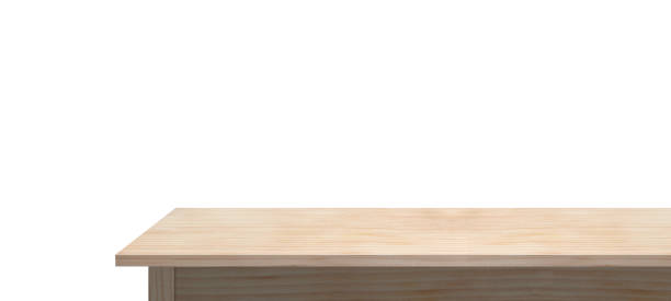 istock Wooden tabletop isolated on white background empty rustic wood table, for montage product display or design key visual layout. with clipping path 1430371781