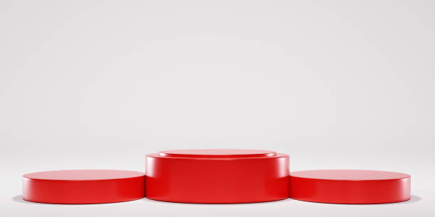 istock Red pedestal shows luxury product packaging presentation with abstract white background isolated , 3D rendering. 1430373317