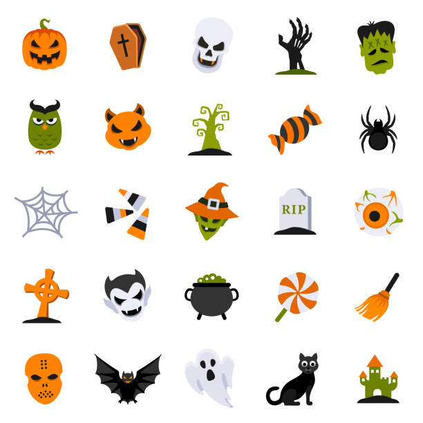набор иконок праздника хэллоуин. - text animal owl icon set stock illustrations