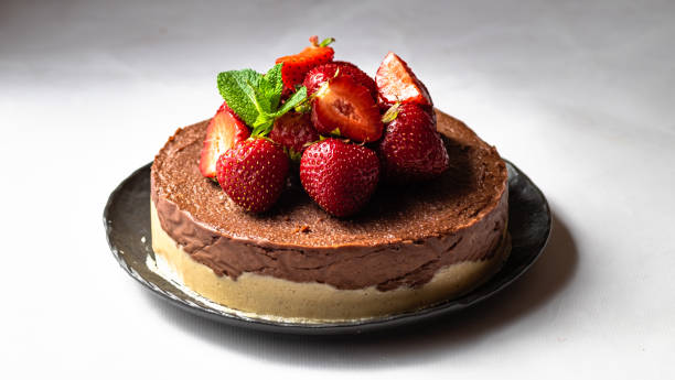 istock Chocolate cheesecake without baking. Raw dessert. 1430378722