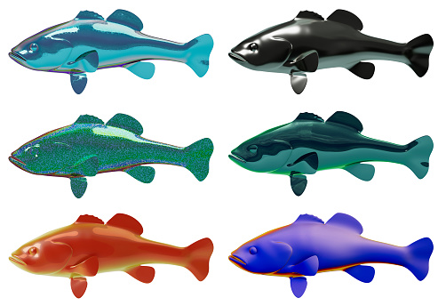 Material fish sculpture, statue collection, set
