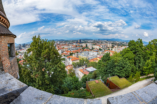 Ljubljana: View of part of the city Ljubljana, the capital of Slovenia, from the height of the castle ramparts.