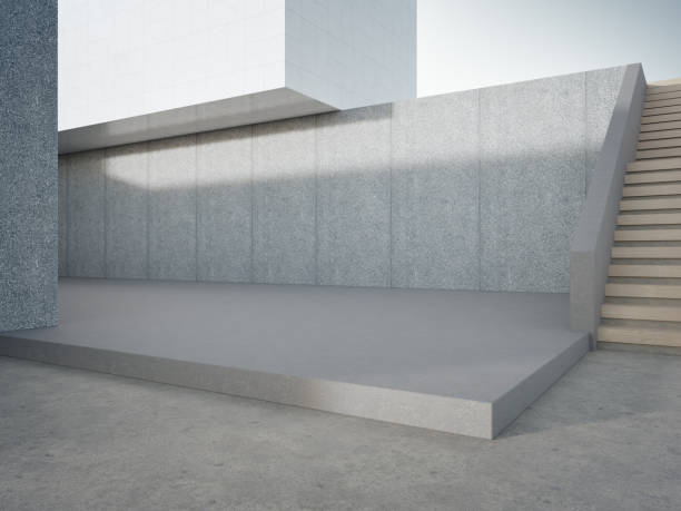 istock Empty concrete floor and white cement wall in city park. 1430386546