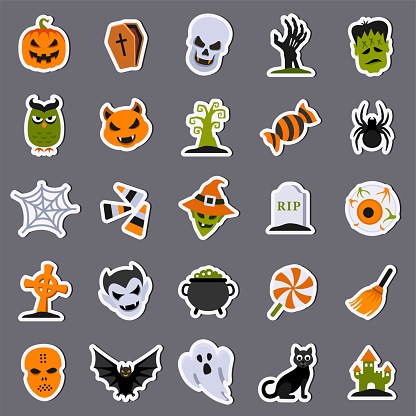 Collection of Happy Halloween Stickers.