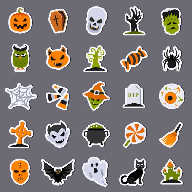 Vector illustration of Halloween Sticker Set.