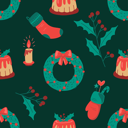 Christmas and new year seamless pattern.