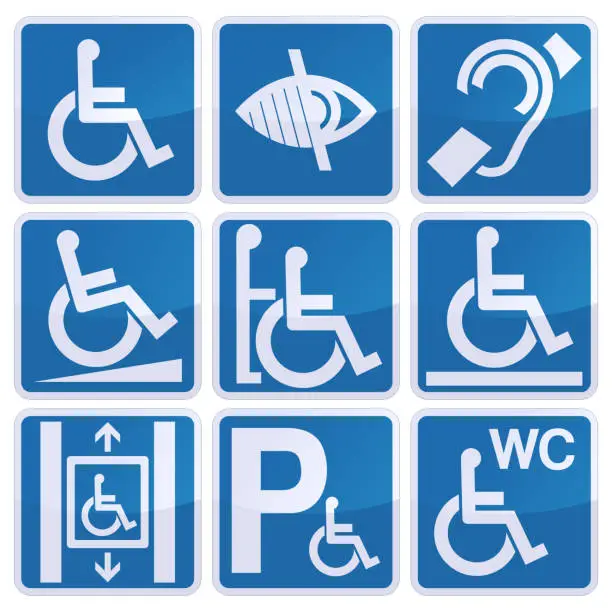 Vector illustration of Collection of handicap information signs (metal reflection)