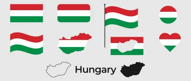Vector illustration of Flag of Hungary. Silhouette of Hungary. National symbol.