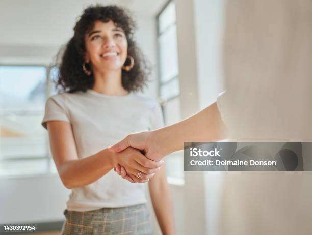 Business Women Handshake And Partnership Success In Marketing Meeting For B2b Deal Growth Sales Crm And Collaboration Smile Happy Or Teamwork With Thank You Or Welcome Gesture In Brazilian Office Stock Photo - Download Image Now