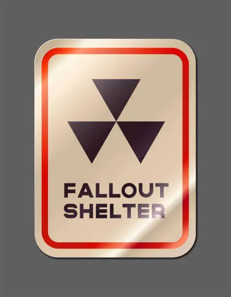 Vector illustration of Retro paper sticker with fallout shelter text and sign vector illustration