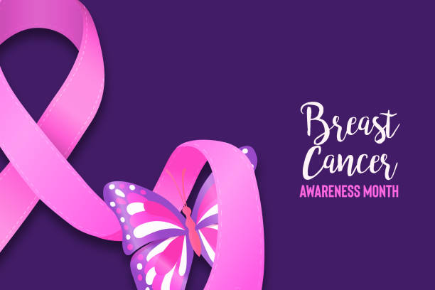istock Breast cancer pink butterfly ribbon together card 1430396692