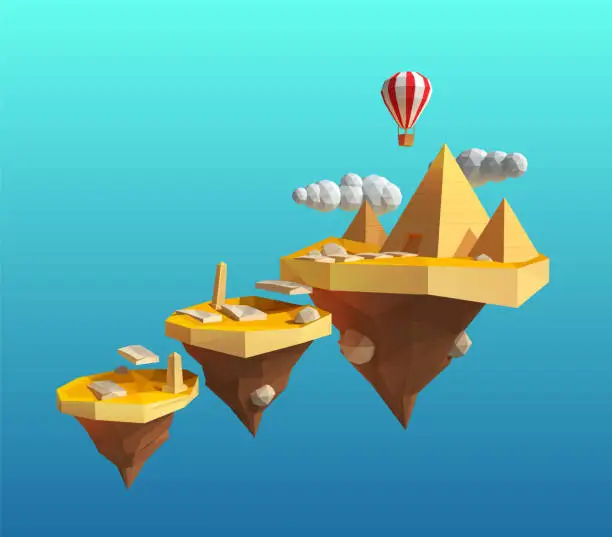Vector illustration of Pyramids of Egypt on the Flying Island, Game Concept