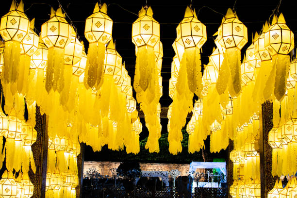 istock Background picture of multi colored paper lantern in night 1430397785