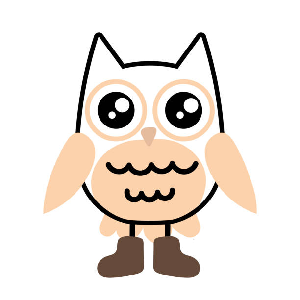 Cute owl with boots in doodle style. Design element for stickers, prints, baby clothes, wrapping paper and illustrations Cute owl with boots in doodle style. Design element for stickers, prints, baby clothes, wrapping paper and illustrations. Children's drawing. Funny character drawing-of-owl-wings-spread stock illustrations