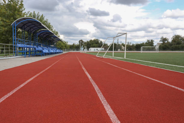istock Running track at the stadium with rubber coating 1430411742