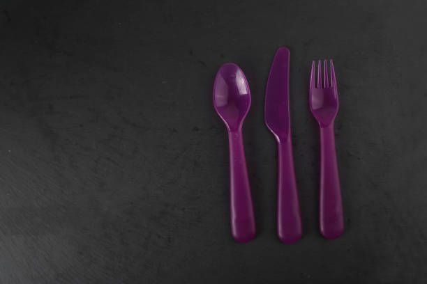 plastic serving pieces isolated on black background flat lay. Image contains copy space
