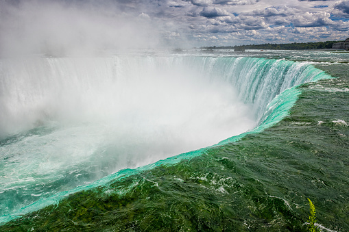 Niagara Falls, Canada - August 14, 2022: Looking down to the Niagara Falls in Canada