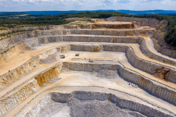 Drone overview of a limestone mine in the Czech Republic stock photo