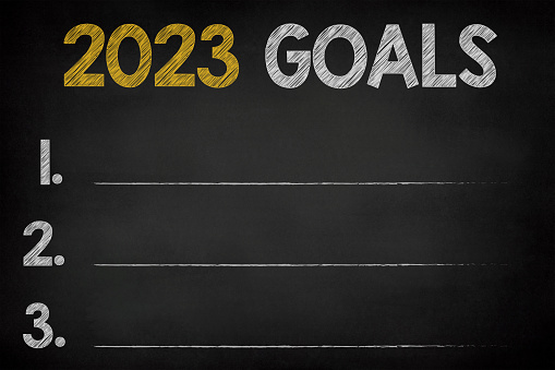 2023 Goals new year on chalkboard background