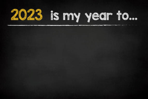 2023 new year expectations on chalkboard stock photo