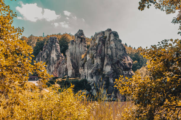 Travel Germany natural landmarks Externsteine the sandstone rock formation in the Teutoburg Forest detmold stock pictures, royalty-free photos & images