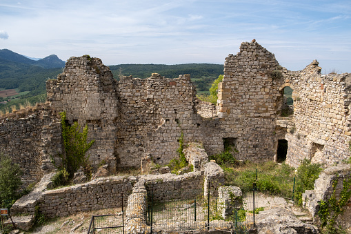 Medieval Puivert castle, Aude, Occitanie, South France. Detail internal area.