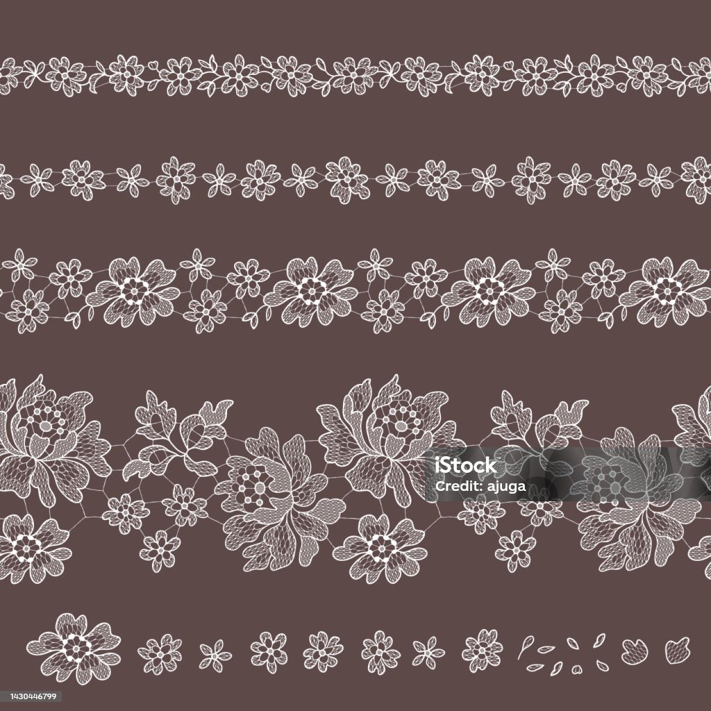 Lace Pattern Vector Set Less Lace Lineart Vector Seamless Patterns Set Stock Illustration - Download ...