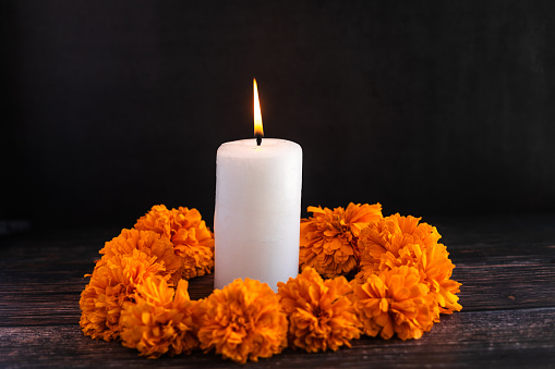 Candle on Altar for Celebration of Mexico's Day of the Dead