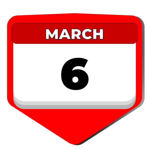 6 March vector icon calendar day. 6 date of March. Sixth day of March. 6th date number. 6 day calendar. Six date. National Dentists 6 March vector icon calendar day. 6 date of March. Sixth day of March. 6th date number. 6 day calendar. Six date. National Dentists. Vector illustration day 6 stock illustrations