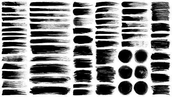 Set of paint brush strokes. Isolated vector grunge images black on white.