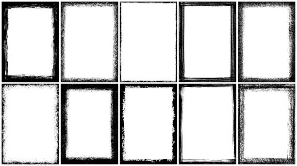 Grunge textured frames Set of grunge frames. Rectangle borders. Texture design elements black border stock illustrations