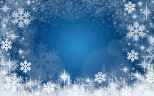 Christmas background with snowflakes and snow over blue color backdrop illustration