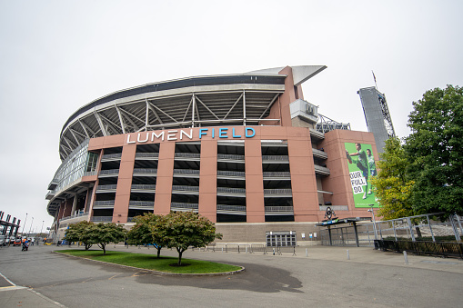 USA, Seattle, October 2022: The Lumen Field stadium in Seattle will take World champion of soccer. The World Cup of soccer FIFA will be take in the USA, Canada and Mexico.