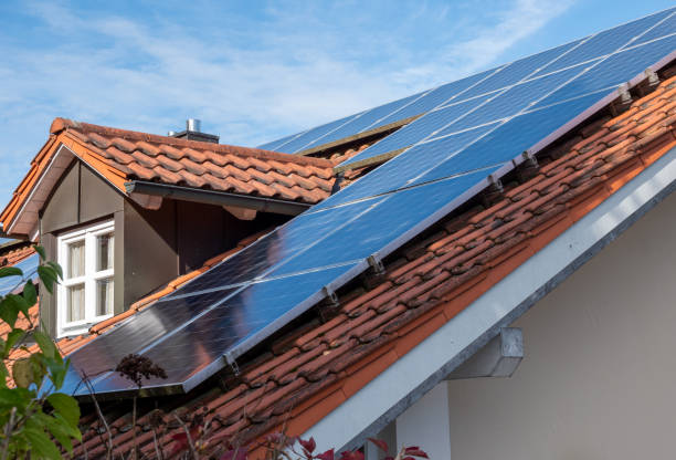 istock Roof of a house with solar panel 1430469403