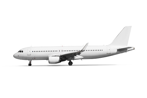 Commercial jet airplane isolated on white background with clipping path.