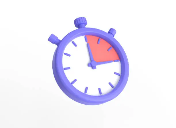 3d stopwatch icon in minimalistic cartoon style. timer illustration on isolated on white background. 3d rendering