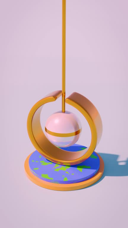 A loopable 3d render animation of pearl sphere spinning on a golden ring,