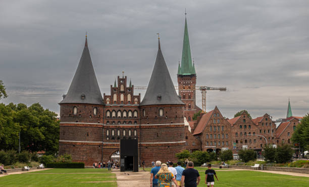 Holsten Gate with Petri church in back, Lubeck, July 13, 2022 stock photo