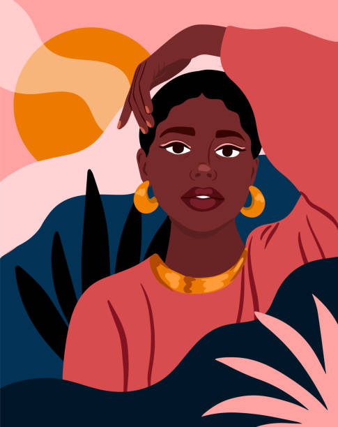 ilustraciones, imágenes clip art, dibujos animados e iconos de stock de retrato de mujer afroamericana. estilo plano de moda. chica negra fuerte, ilustración vectorial - only women illustrations