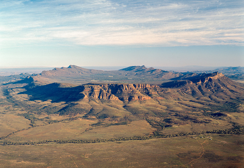aerial of Wilpena pound in the South Australian Flinders Ranges.