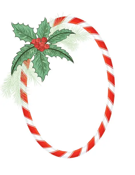 Vector illustration of Christmas Candy Cane Frame With Holiday Decorations