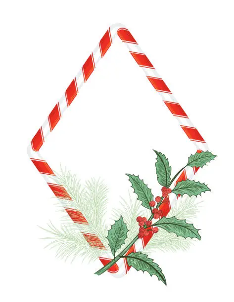 Vector illustration of Christmas Candy Cane Frame With Holiday Decorations