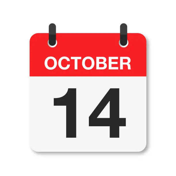 Vector illustration of October 14 - Daily Calendar Icon - White Background
