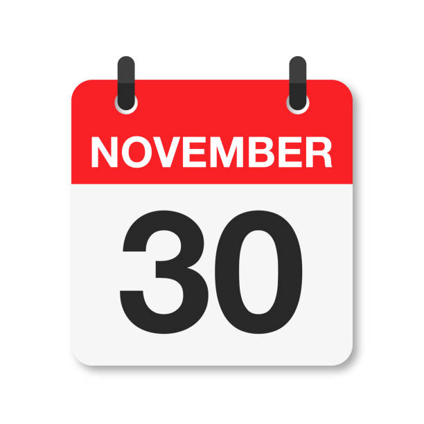 11월 30일 - 일일 달력 아이콘 - 흰색 배경 - november calendar month time stock illustrations